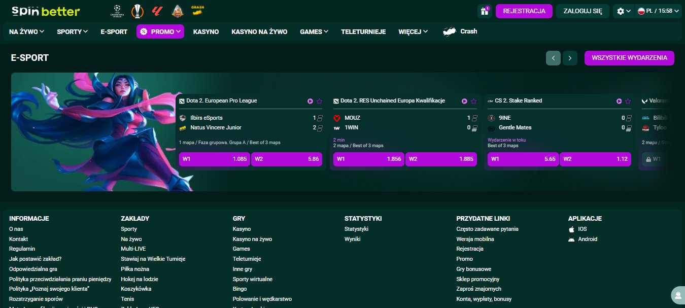 Киберспорт SpinBetter — ставки на Dota 2, CS2, Valorant